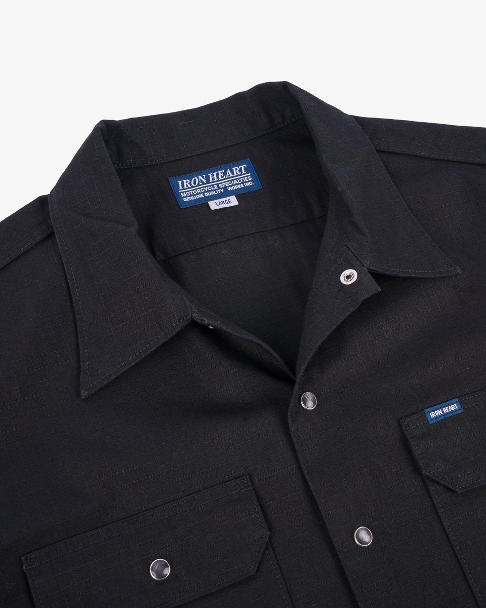 Iron Heart IHSH-415-BLK 8oz Ripstop Short Sleeved Mechanic Shirt - Black