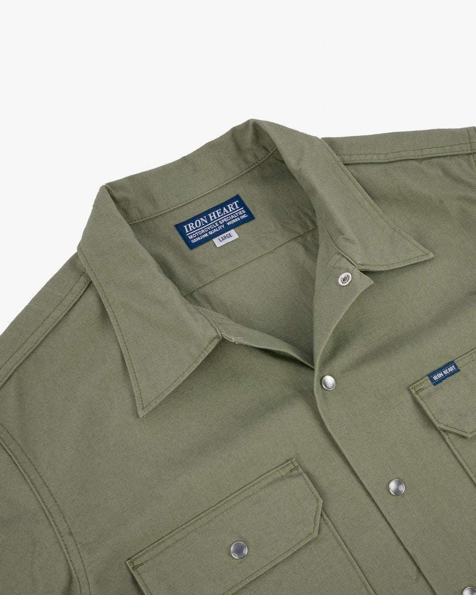 Iron Heart IHSH-415-GRN 8oz Ripstop Short Sleeved Mechanic Shirt - Military Green