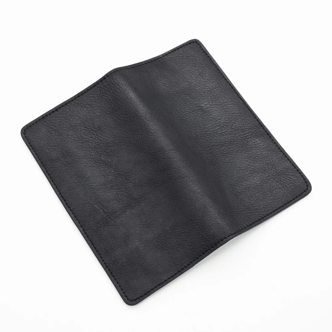 Obbi Good Label Kingsman Coat Long Wallet - Tumbled Black - Outside of wallet with it open on white background