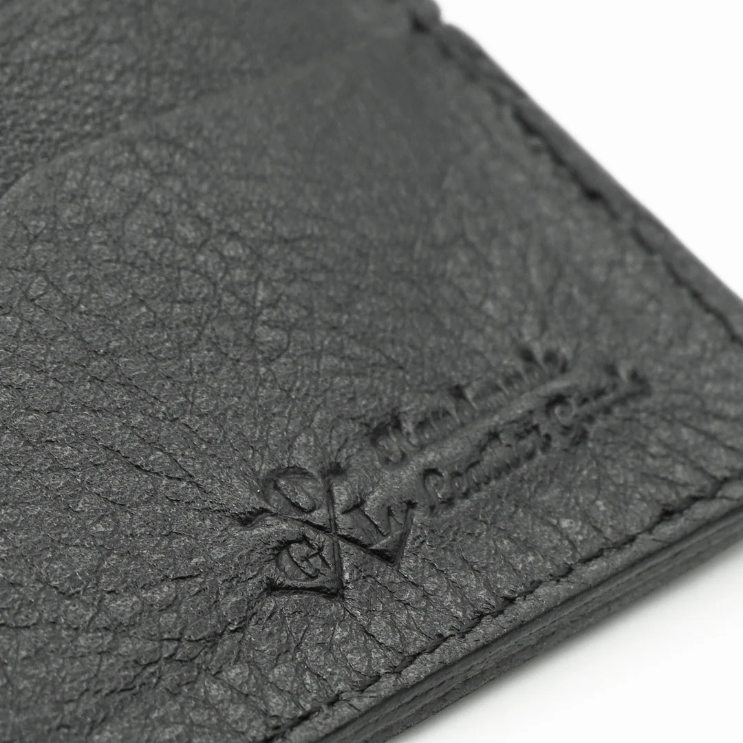 Obbi Good Label Kingsman Coat Long Wallet - Tumbled Black - detail of embossed logo on inside of wallet