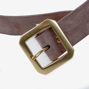 Obbi Good Label Single Prong Garrison Buckle Leather Belt - Rough Out Brown - detail of buckle