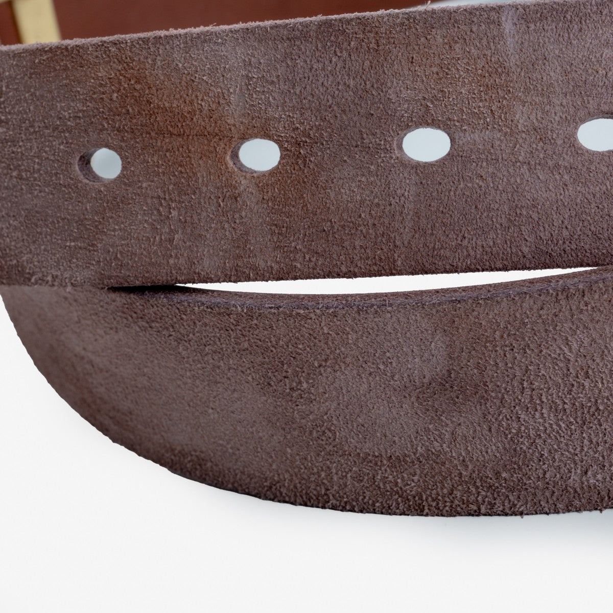 Obbi Good Label Single Prong Garrison Buckle Leather Belt - Rough Out Brown - Detail of natural imperfections on rough out leather