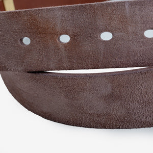 Obbi Good Label Single Prong Garrison Buckle Leather Belt - Rough Out Brown - Detail of natural imperfections on rough out leather