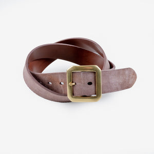 Obbi Good Label Single Prong Garrison Buckle Leather Belt - Rough Out Brown - Displayed on white background