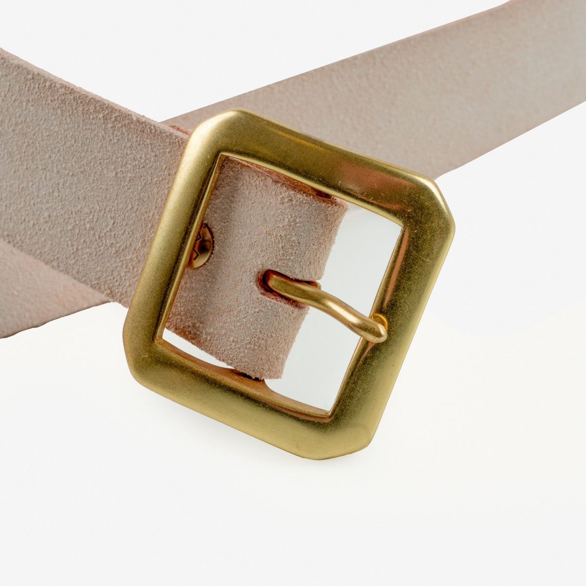 Obbi Good Label Single Prong Garrison Buckle  Leather Belt - Rough Out Natural - Top of buckle unbuckled
