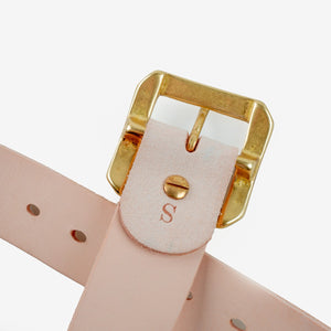 Obbi Good Label Single Prong Garrison Buckle  Leather Belt - Rough Out Natural - Detail of under side o buckle from the inside of belt