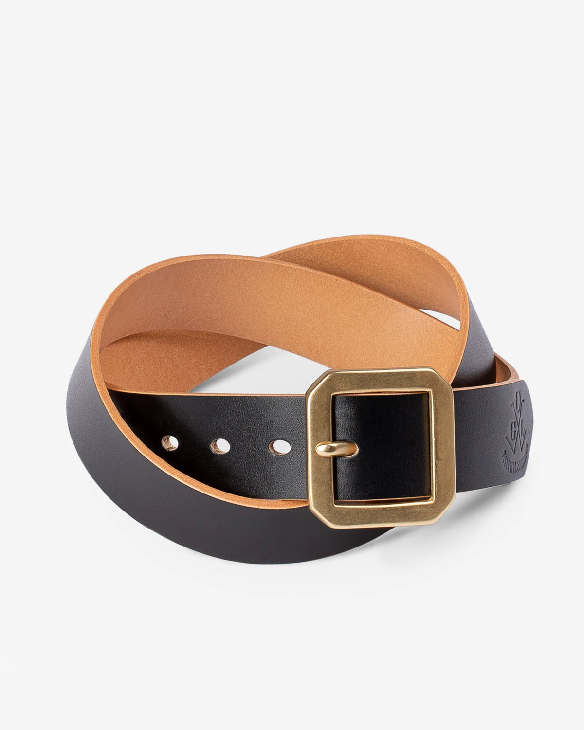 Obbi Good Label Single Prong Garrison Buckle Leather Belt - Hand-Dyed Black - Belt on white background