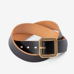 Obbi Good Label Single Prong Garrison Buckle Leather Belt - Hand-Dyed Black - Belt on white background