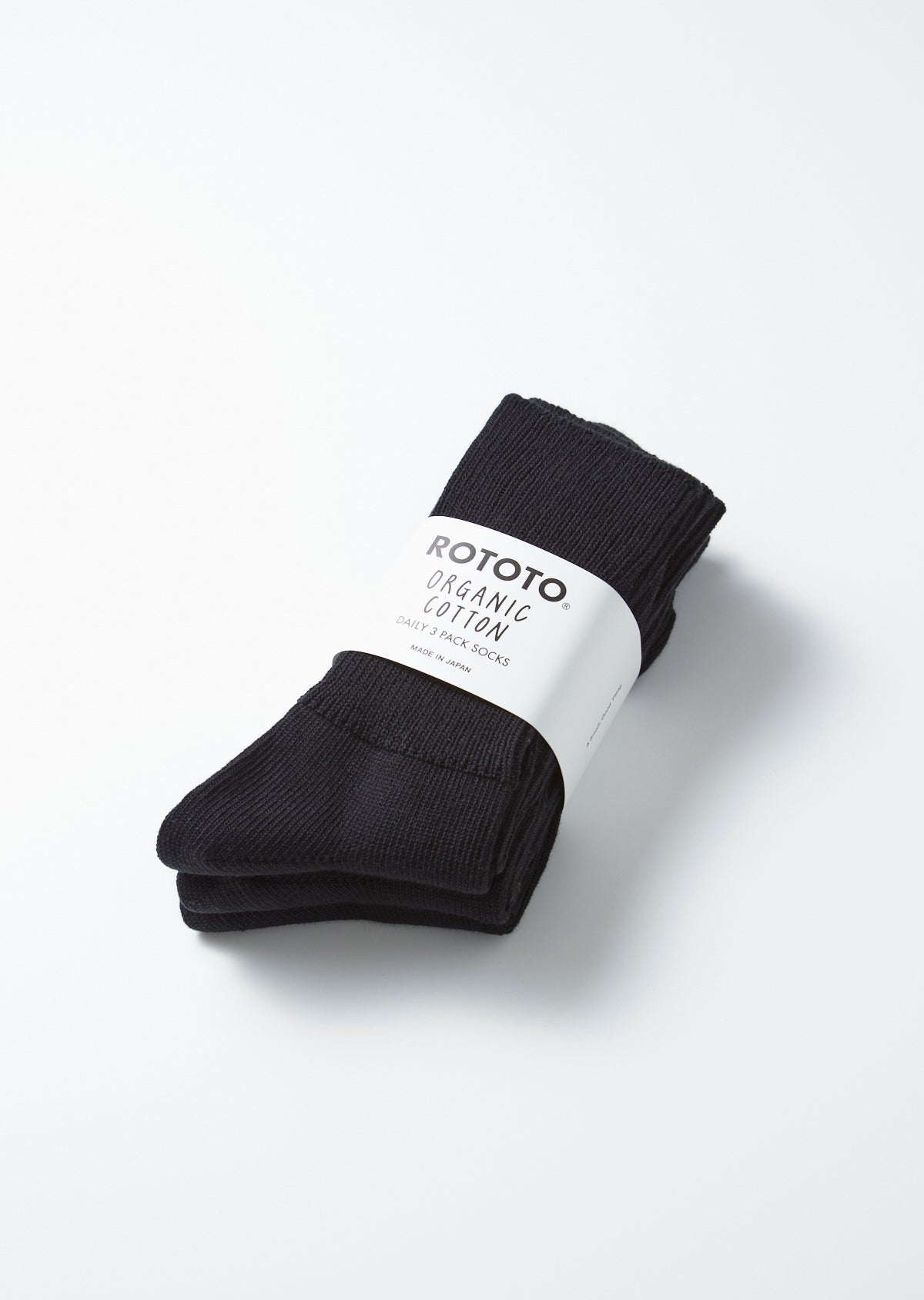 Rototo R1427 Organic Daily 3 Pack Ribbed Crew Socks - Black
