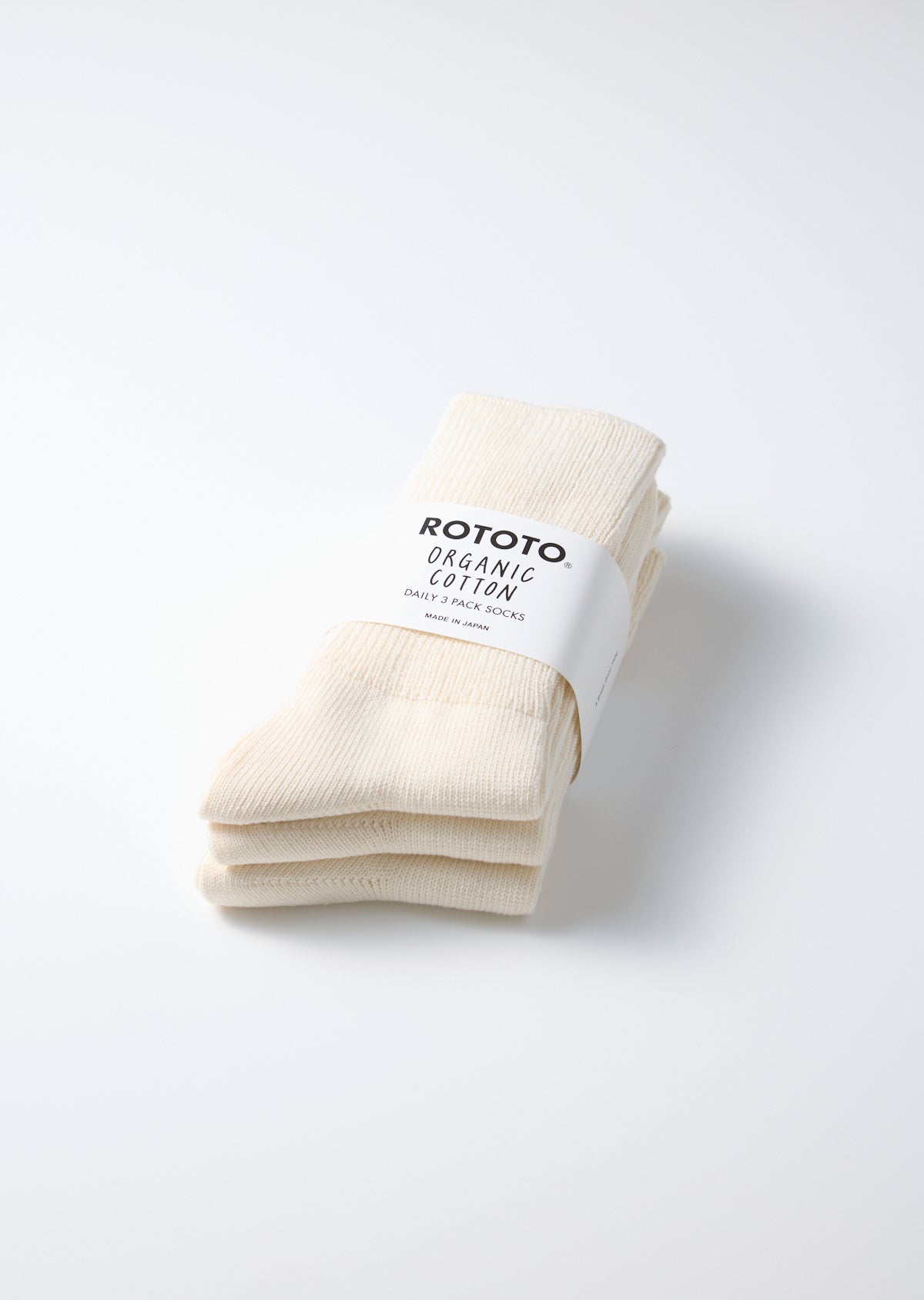 Rototo R1427 Organic Daily 3 Pack Ribbed Crew Socks - Ivory