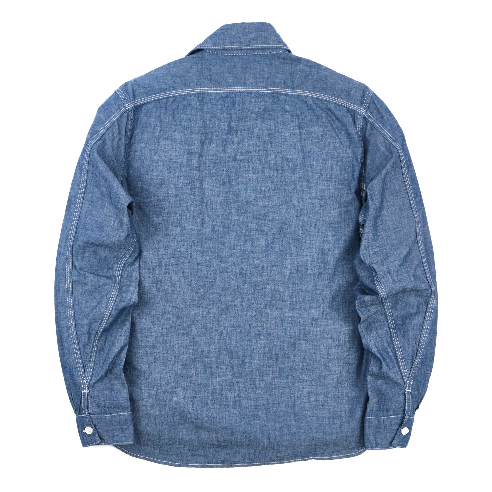 Shirt laid flat on white, from the back. 