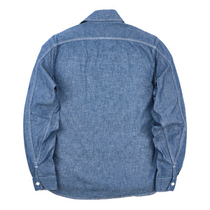 Shirt laid flat on white, from the back. 