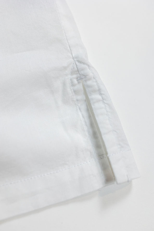 Hansen Garments Caleb Short Sleeve Cabana Shirt - White - product shot - front facing - detail shot of side seam