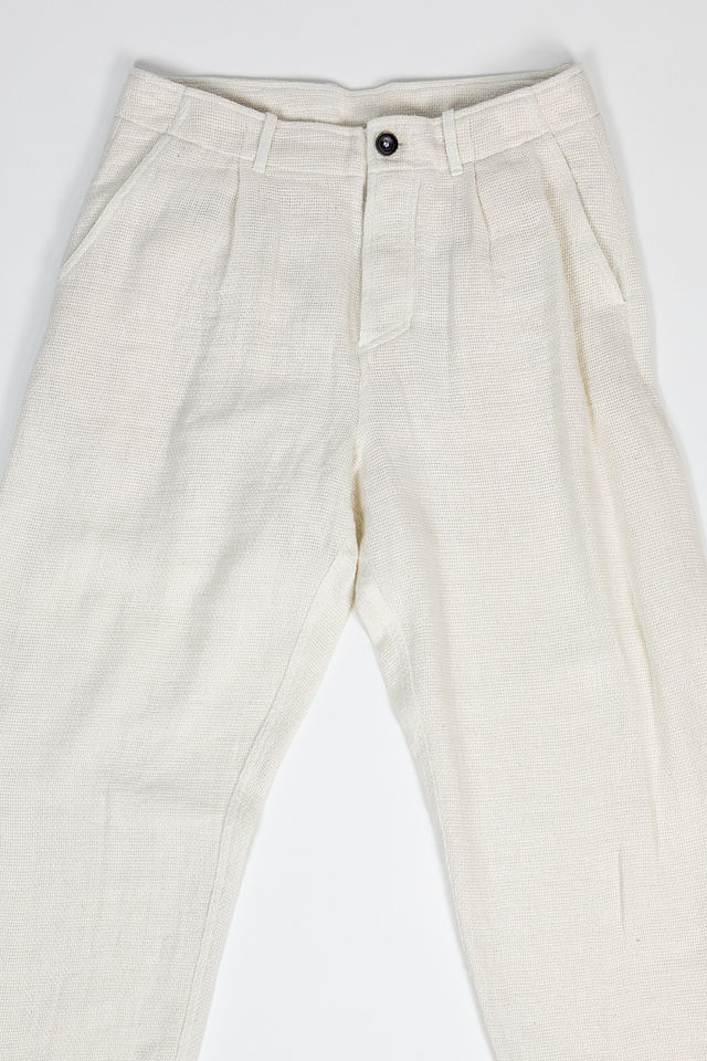 Hansen Garments Bobby Wide Pleated Trousers - Off White Gauze - product shot - front facing - white background