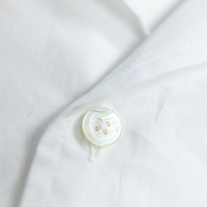 Hansen Garments Caleb Short Sleeve Cabana Shirt - White - product shot - front facing - detail shot of collar and button