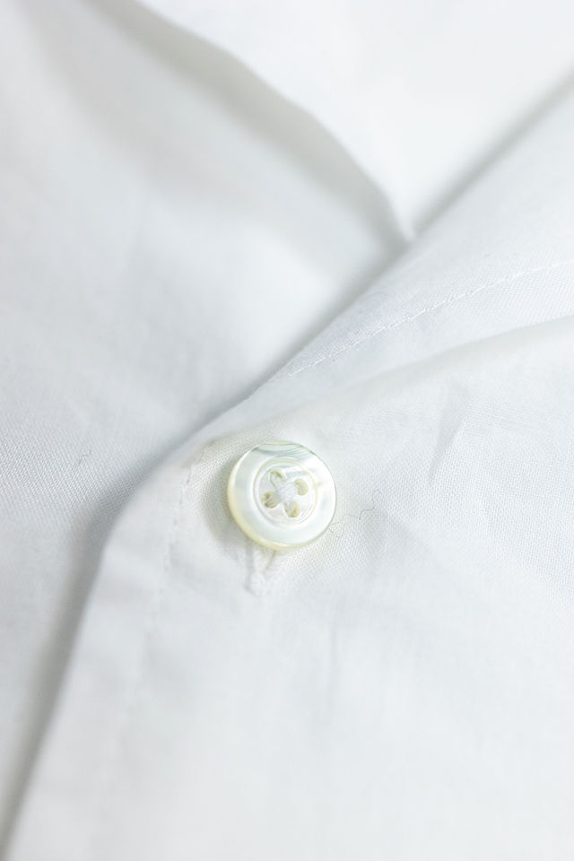 Hansen Garments Caleb Short Sleeve Cabana Shirt - White - product shot - front facing - detail shot of collar and button
