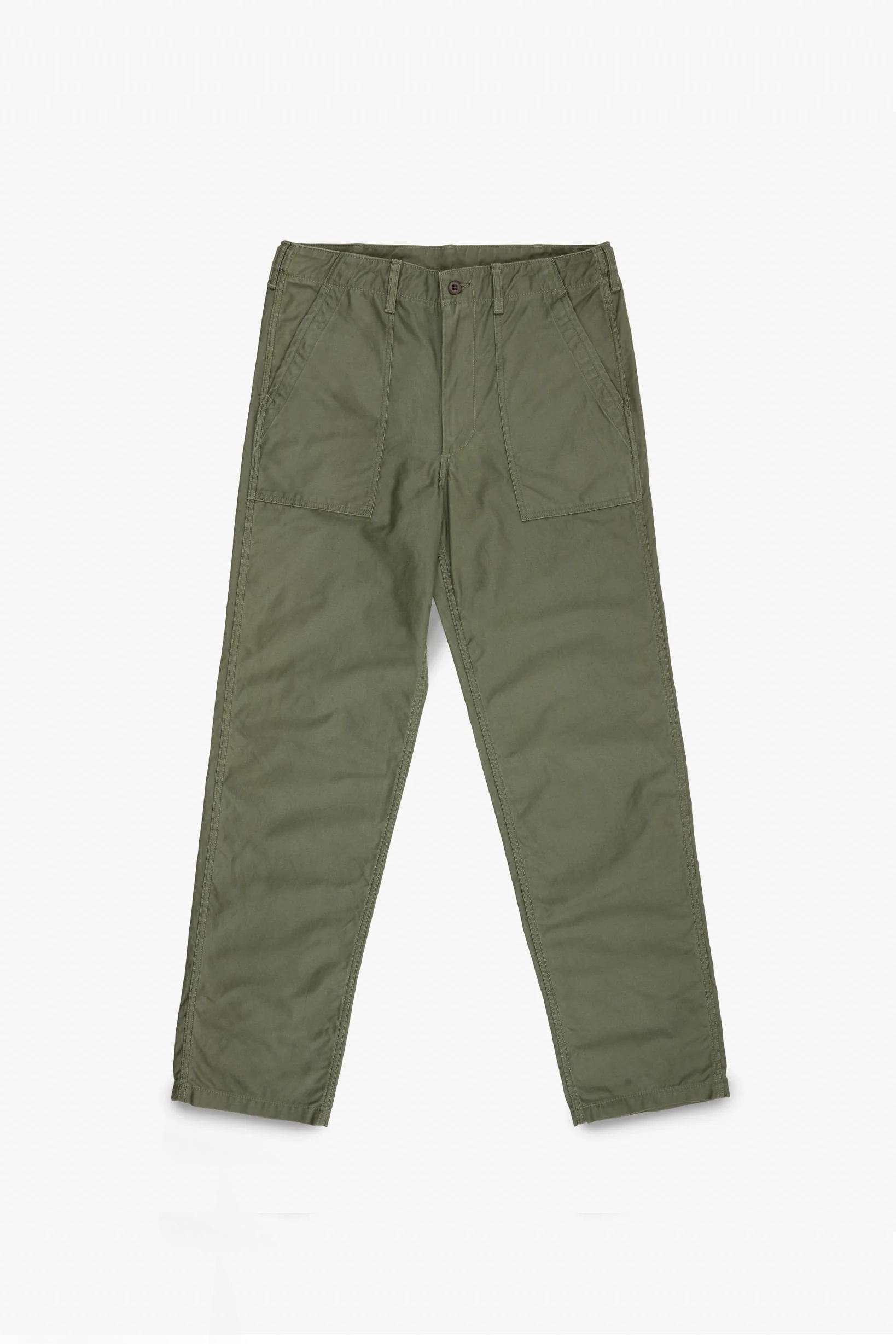 Olive fatigue pocket straight cut pants front view laying flat