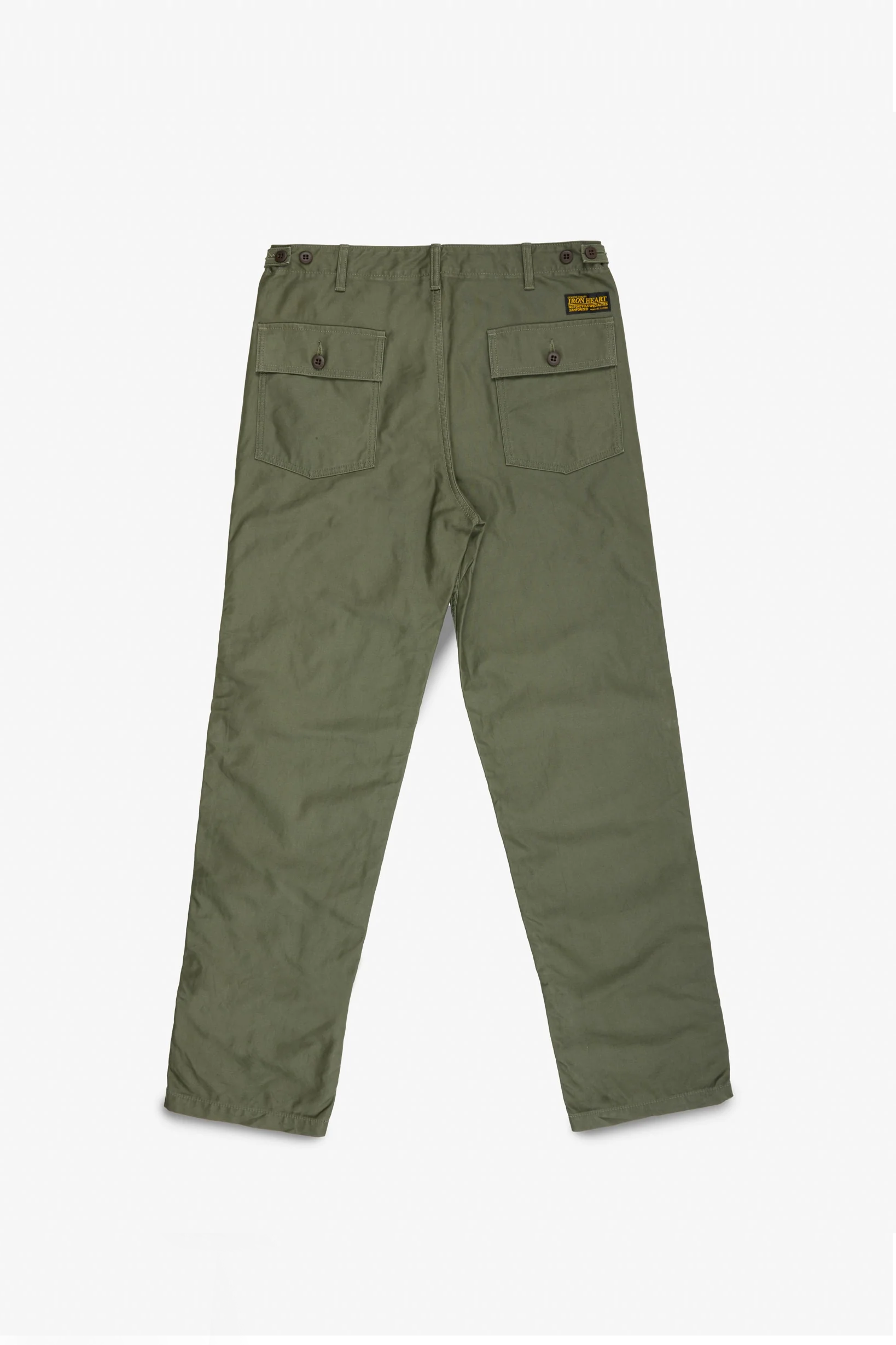 Olive fatigue pocket straight cut pants back view laying flat