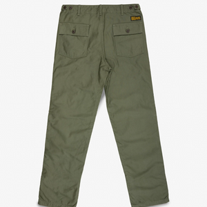Olive fatigue pocket straight cut pants back view laying flat