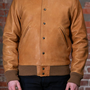 Dehen 1920 All-City Leather Jacket - Rust.  model front profile
