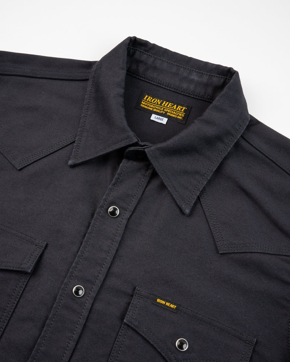 Iron Heart IHSH-426-BLK 12oz Military Moleskin Western Shirt - Black
