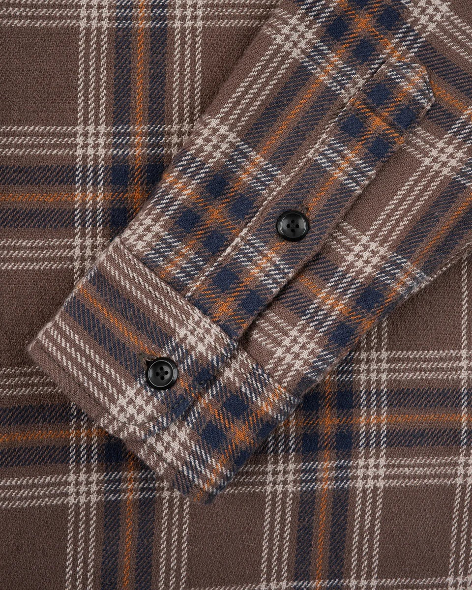 Iron Heart IHSH-430-BRN Slubby Heavy Flannel Check Work Overshirt - Brown