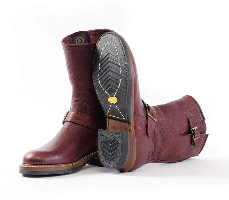 John Lofgren Wabash Engineer Boots - Burnt Burgundy Ezo Shika Deerskin