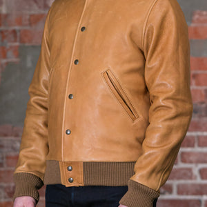Dehen 1920 All-City Leather Jacket - Rust. model side profile