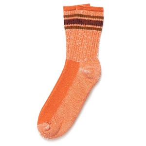 American Trench Merino Activity Sock in orange with rust and burgundy stripes laid flat