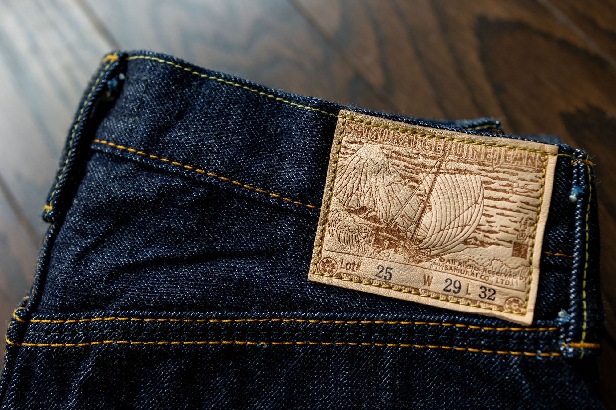 Samurai S004JP 15oz Yamato Series Slim Tapered - back patch details