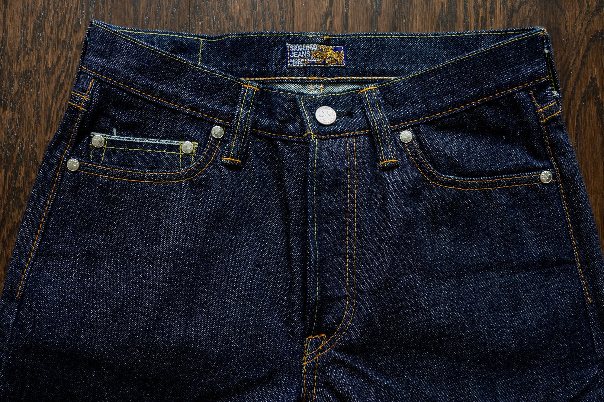 Samurai S004JP 15oz Yamato Series Slim Tapered - flat lay front details
