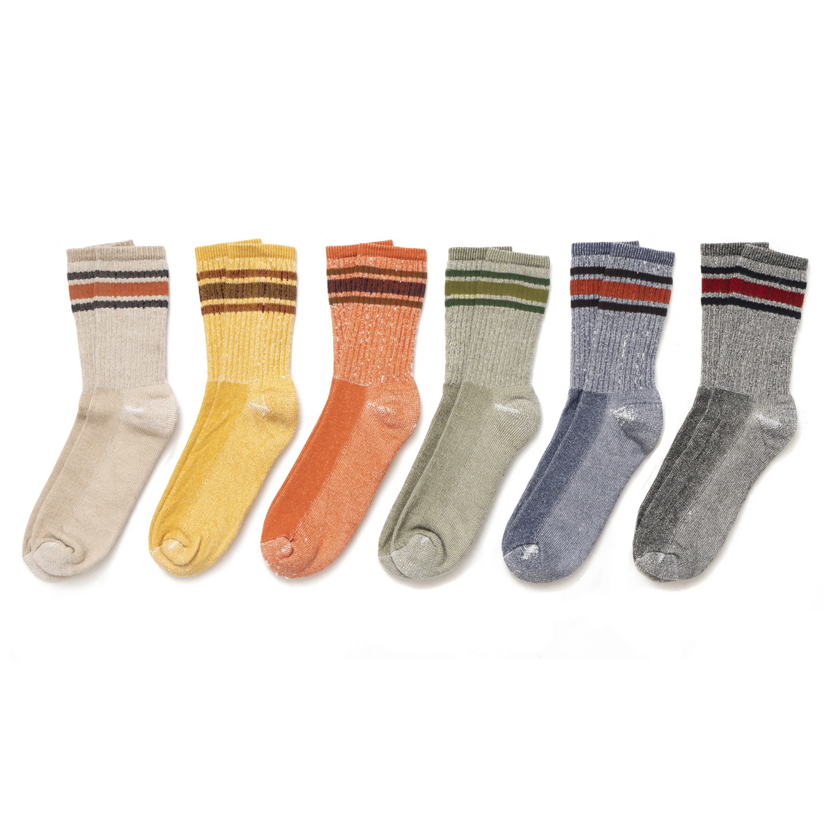 American Trench Merino Activity Socks in six different colors laid flat