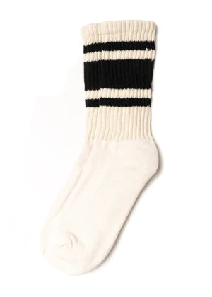 American Trench Retro Mono Sock in natural white with black stripes laid flat