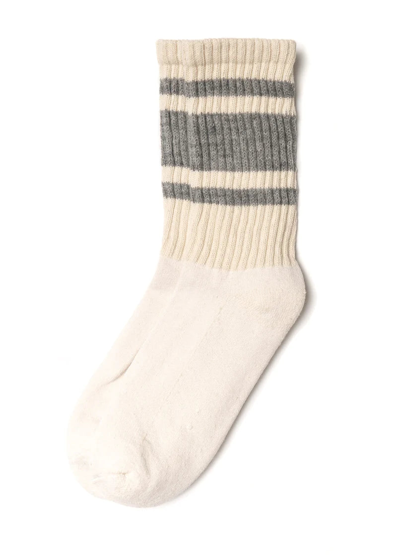 American Trench Retro Mono Sock in natural white with grey stripes laid flat