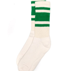 American Trench Retro Mono Sock in natural white with green stripes laid flat