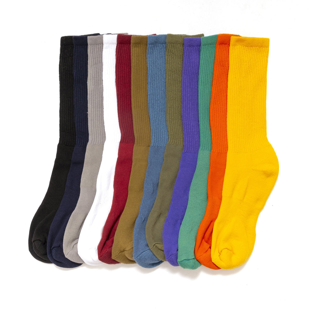 American Trench Mil-Spec Socks in twelve different colors laid flat
