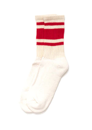 American Trench Retro Mono Sock in natural white with red stripes laid flat